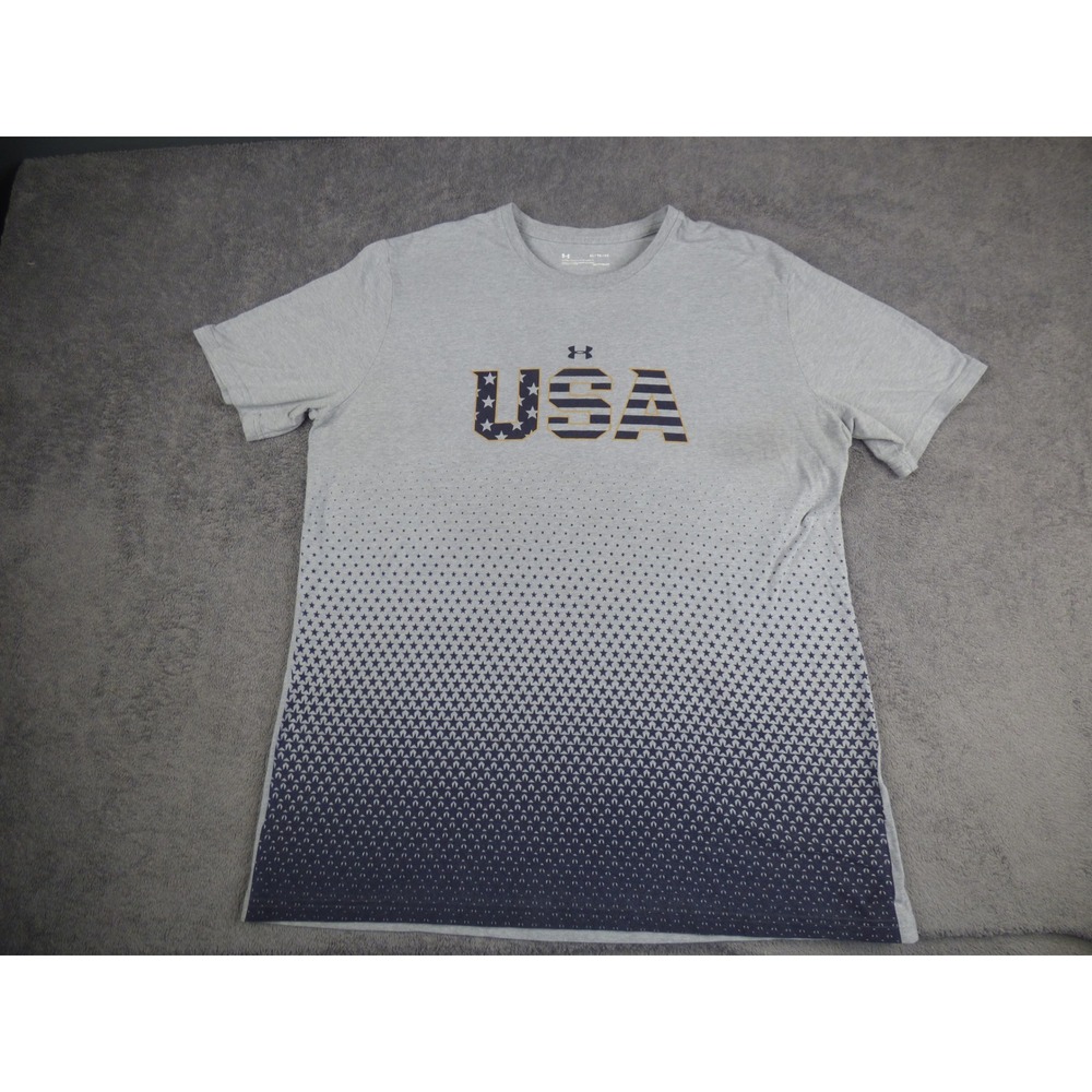 Under Armour Mens USA Stars Ombre Graphic T-Shirt Gray XL HeatGear Loose Fit